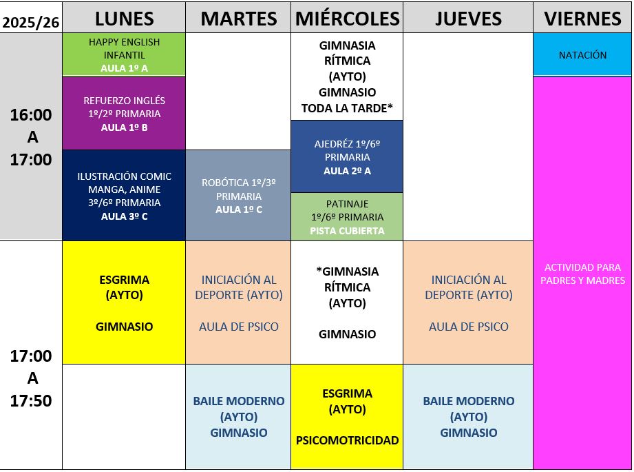 actividades extraescolares 2526